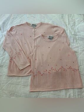 VTG Y2K Twin Set Cardigan (Size L) Tank Top (size M) Pink Coastal Aunt Grandma